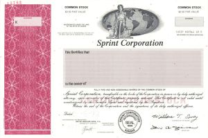Sprint Corp. - 1992 dated Specimen Stock Certificate