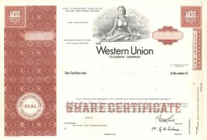 Western Union Telegraph Co. - Specimen Stock Certificate