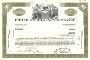 Philip Morris Inc. - Tobacco Specimen Stock Certificate - Now Part of Altria Group
