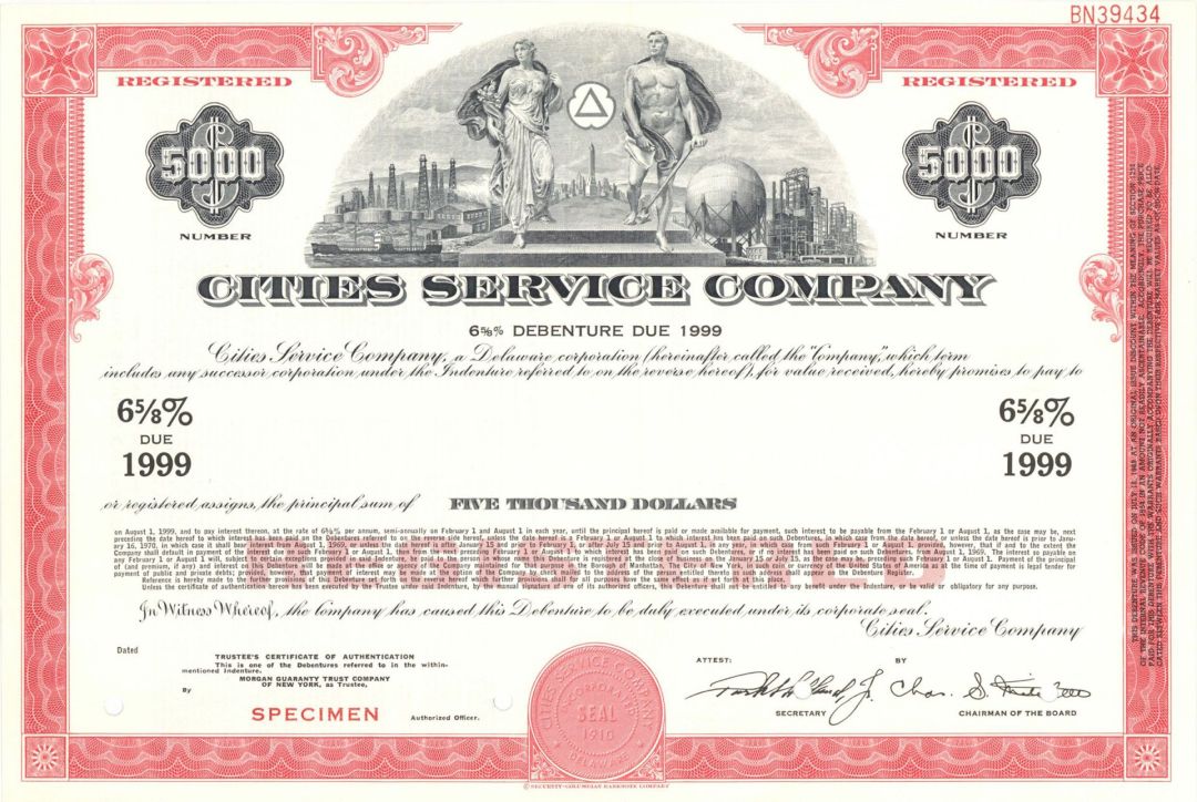Cities Service Co. -  $5,000 Specimen Bond