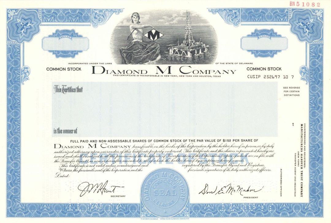 Diamond M Co. -  Specimen Stock Certificate