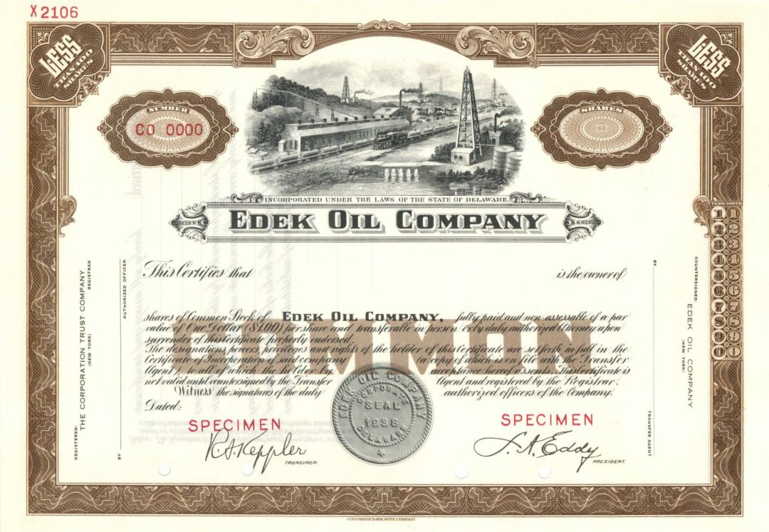 Edek Oil Co. -  Specimen Stock Certificate