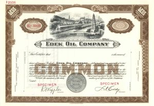 Edek Oil Co. -  Specimen Stock Certificate