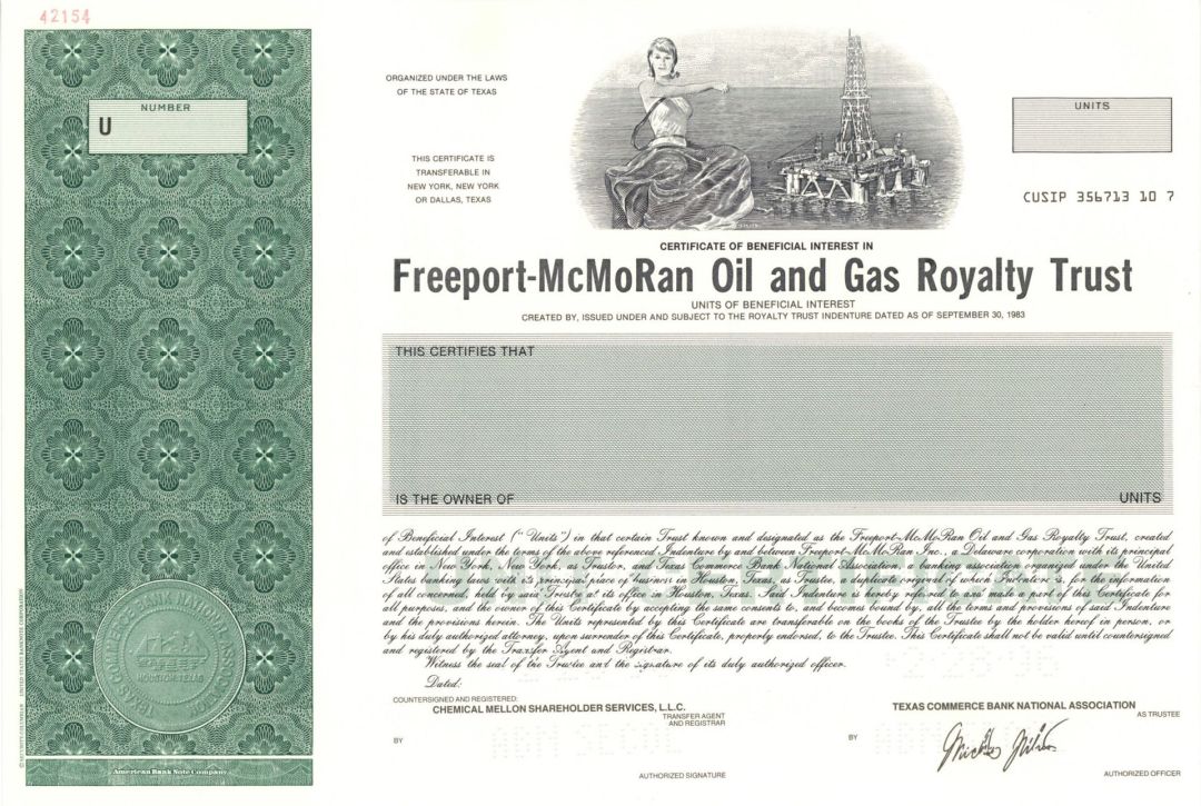 Freeport-McMoRan Oil and Gas Royalty Trust - Specimen Stock Certificate