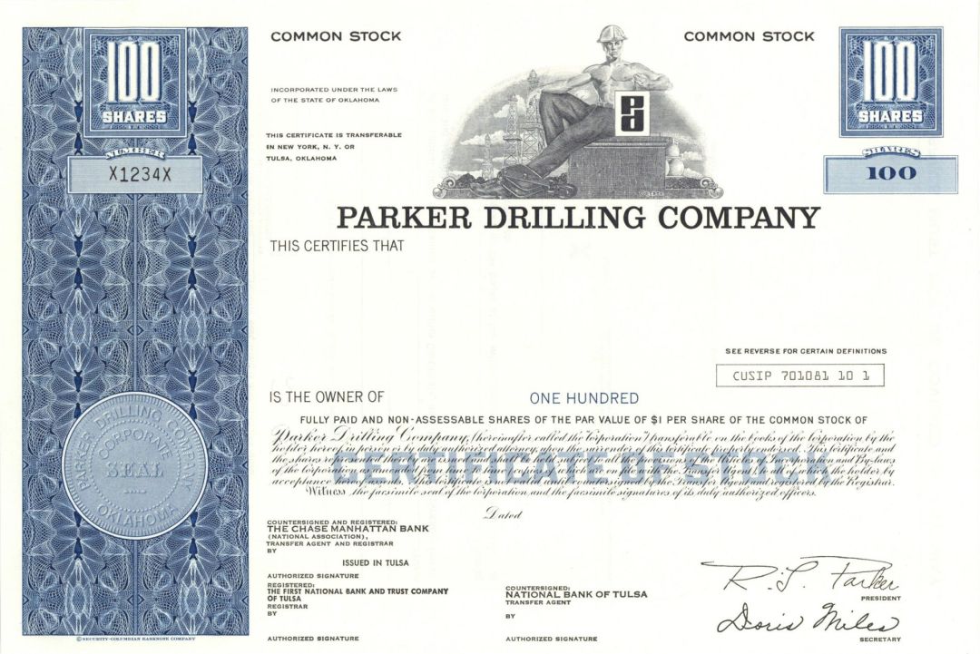 Parker Drilling Co. - Specimen Stock Certificate