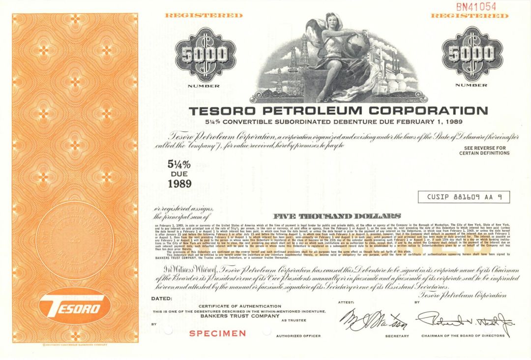 Tesoro Petroleum Corp. - $5,000 Specimen Bond