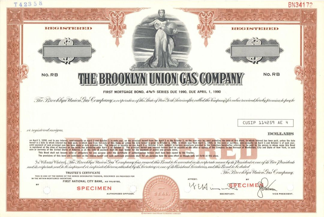 Brooklyn Union Gas Co. - Specimen Bond