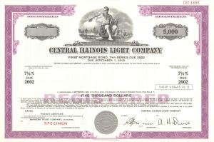 Central Illinois Light Co. - $5,000 Specimen Bond