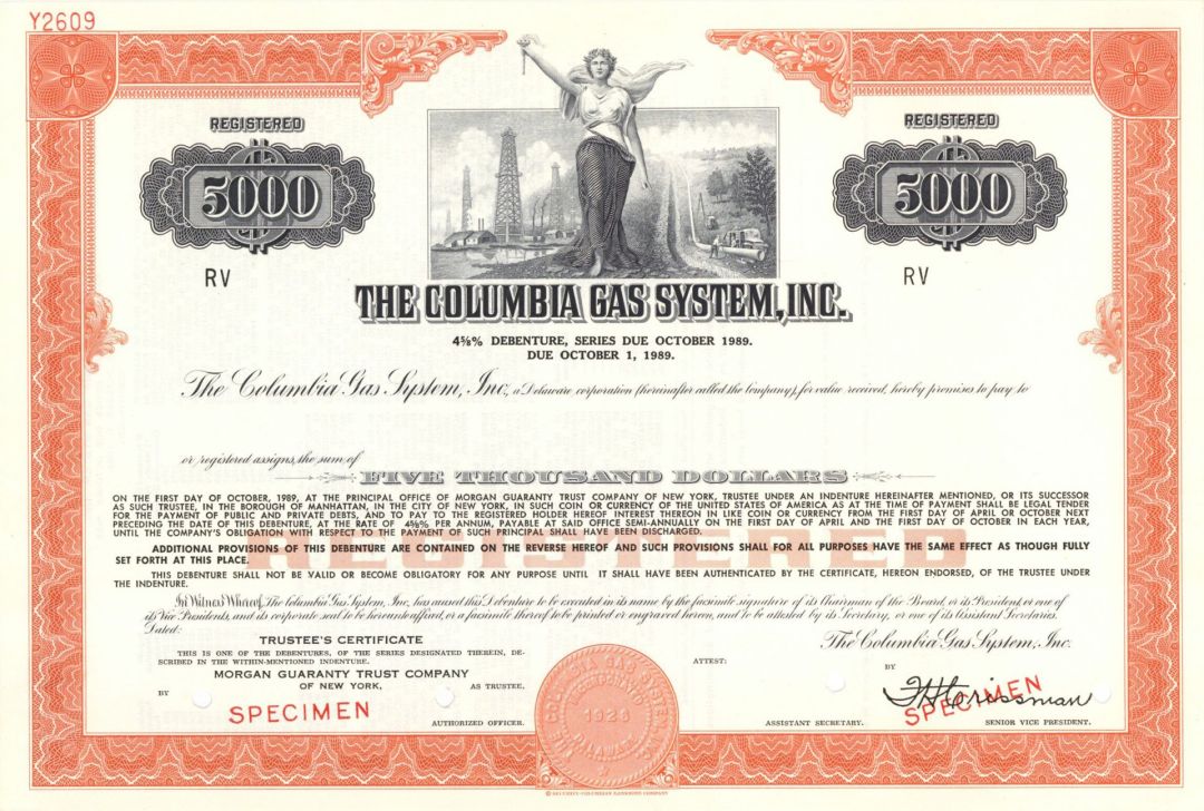 Columbia Gas System, Inc. - $5,000 Specimen Bond
