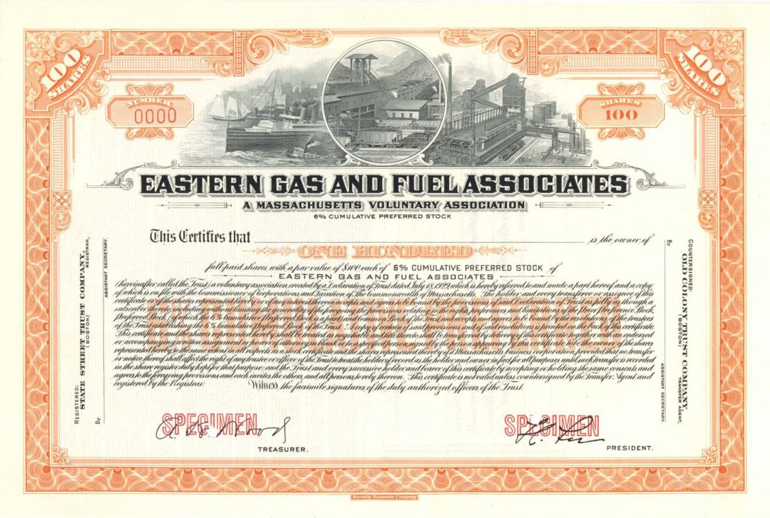 Eastern Gas and Fuel Associates - Specimen Stock Certificate