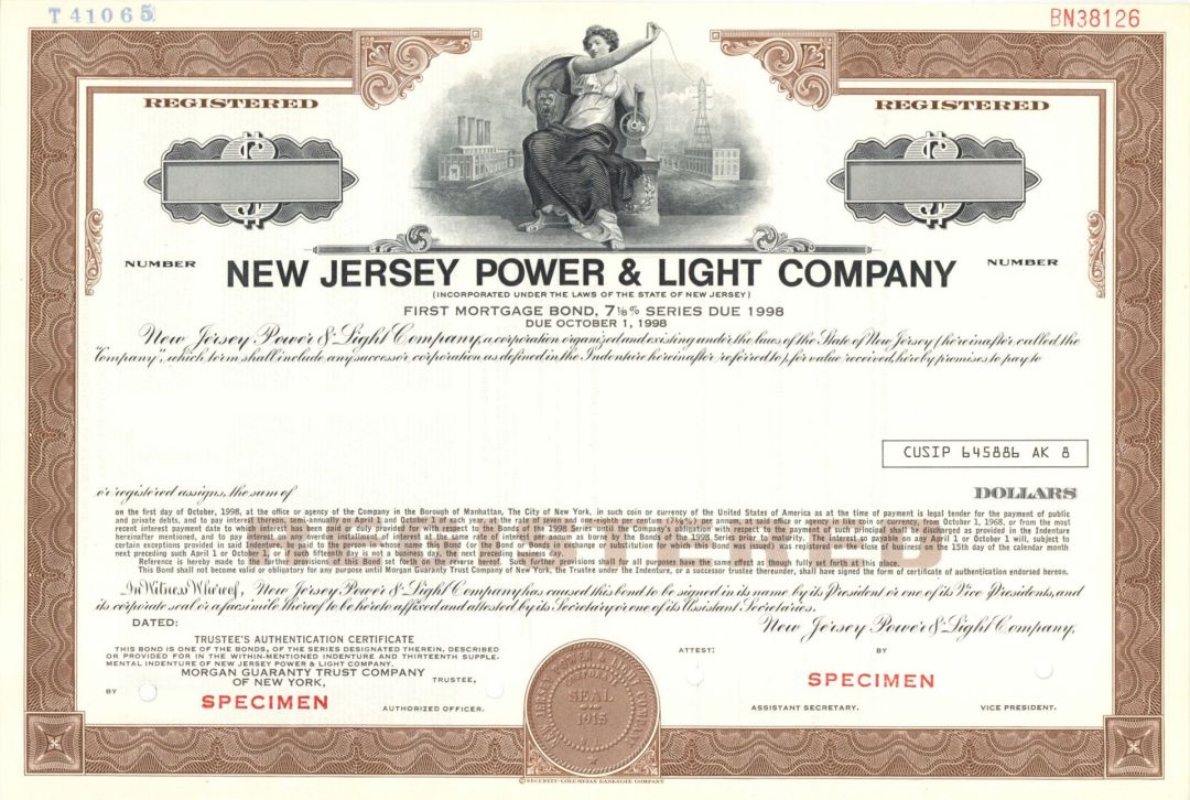 New Jersey Power and Light Co. - Specimen Bond