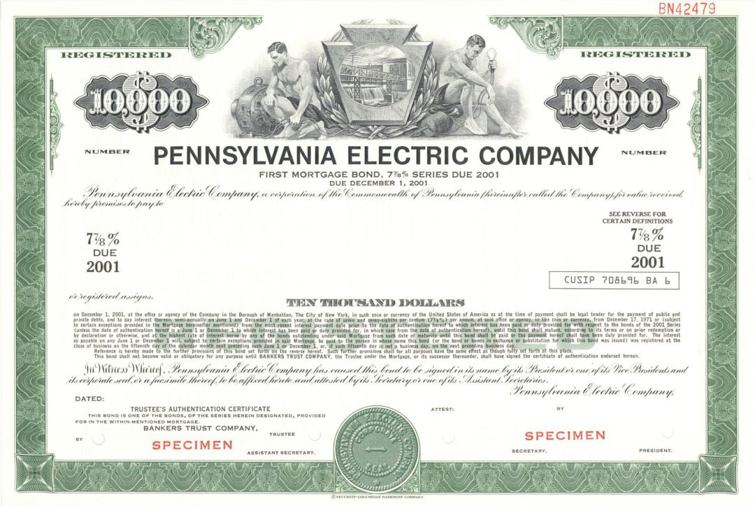 Pennsylvania Electric Co. - $10,000 Specimen Bond