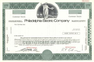 Philadelphia Electric Co. - Specimen Stock Certificate - Known Today as PECO Energy Company
