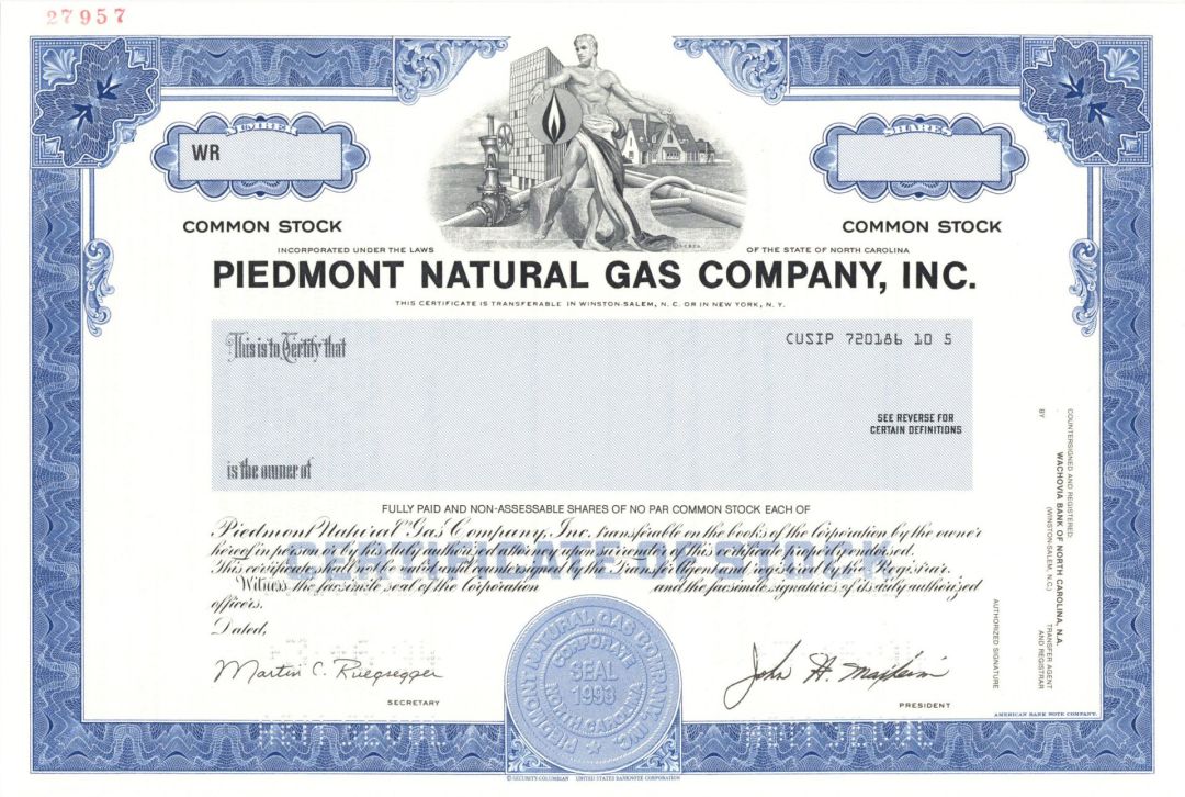 Piedmont Natural Gas Co., Inc. - Specimen Stock Certificate