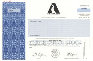 Amazon - Printed Signature of Jeff Bezos - Specimen Stock Certificate - Ultra Rare - Only 1 Found