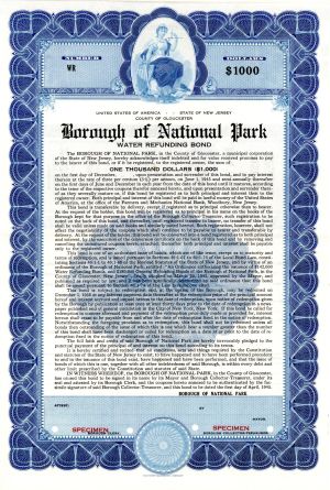 Borough of National Park - 1945 $1,000 Specimen Bond