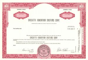 Cassette Education Systems Corp. - 1969 Specimen Stock Certificate
