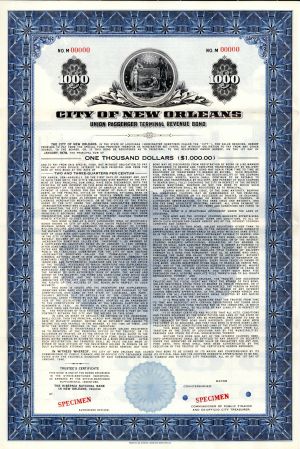City of New Orleans - 1948 $1,000 Specimen Bond
