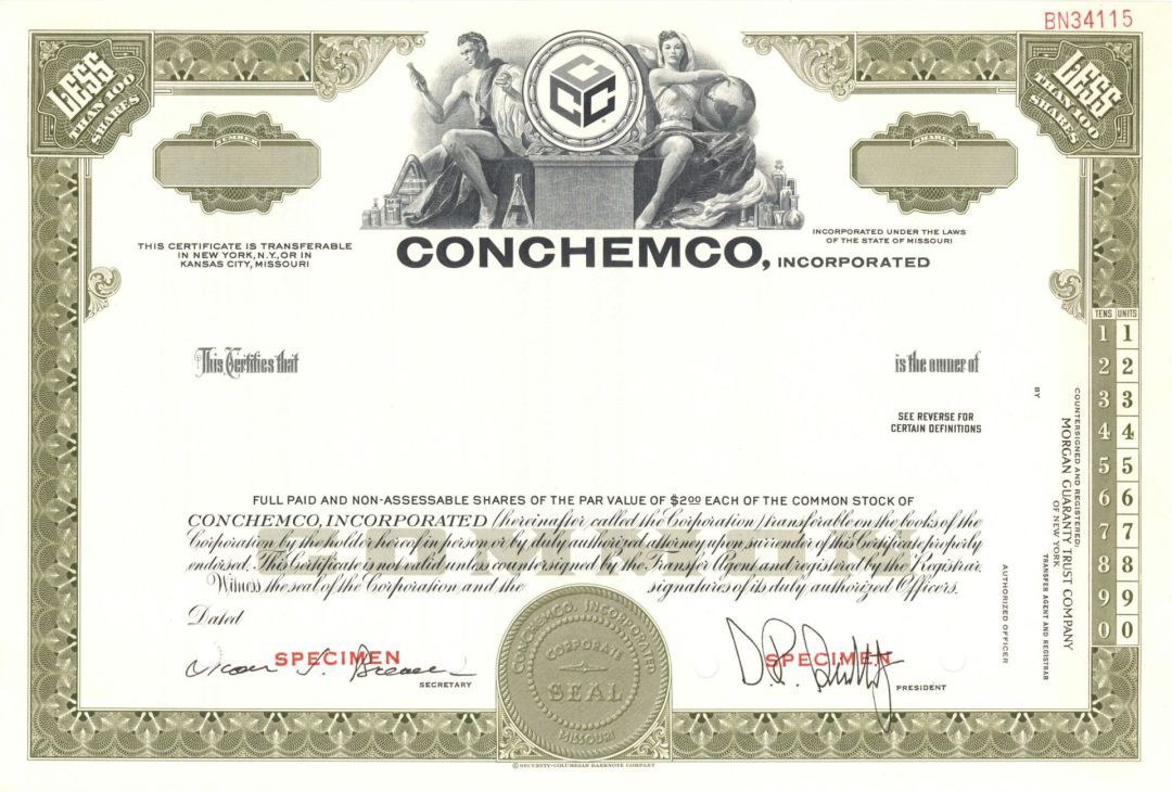Conchemco, Inc. -  Specimen Stock Certificate