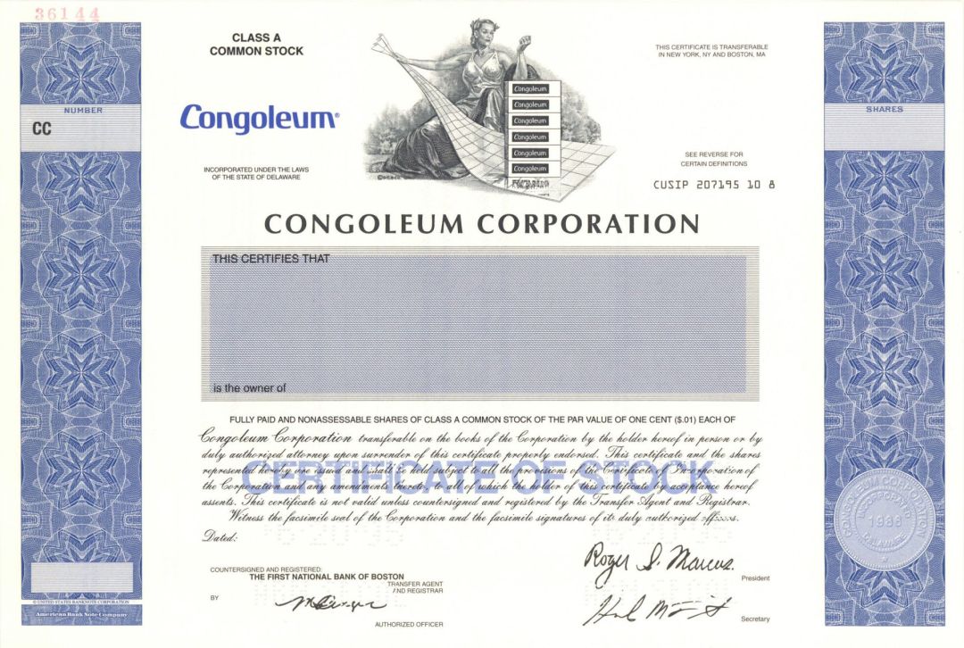Congoleum Corp. -  1995 Specimen Stock Certificate
