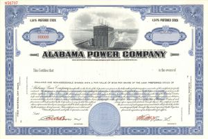 Alabama Power Co. - Specimen Stock Certificate - Headquarters in Birmingham, Alabama