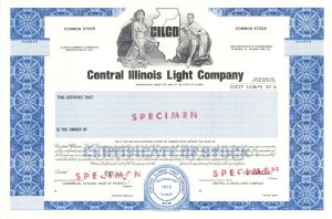 Central Illinois Light Co. -  1913 Specimen Stock Certificate