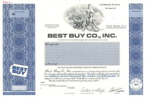 Best Buy Co., Inc. - 1996 dated Specimen Stock Certificate - Very Rare