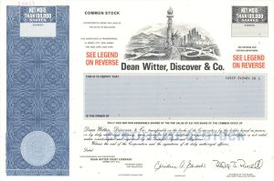 Dean Witter, Discover and Co. - Now Part of Morgan Stanley - dated 1997 Specimen Stock Certificate - LAST ONE