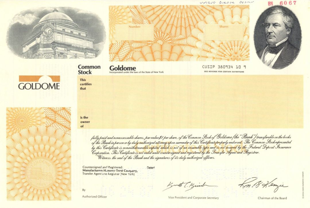 Goldome -  1846 Specimen Stock Certificate