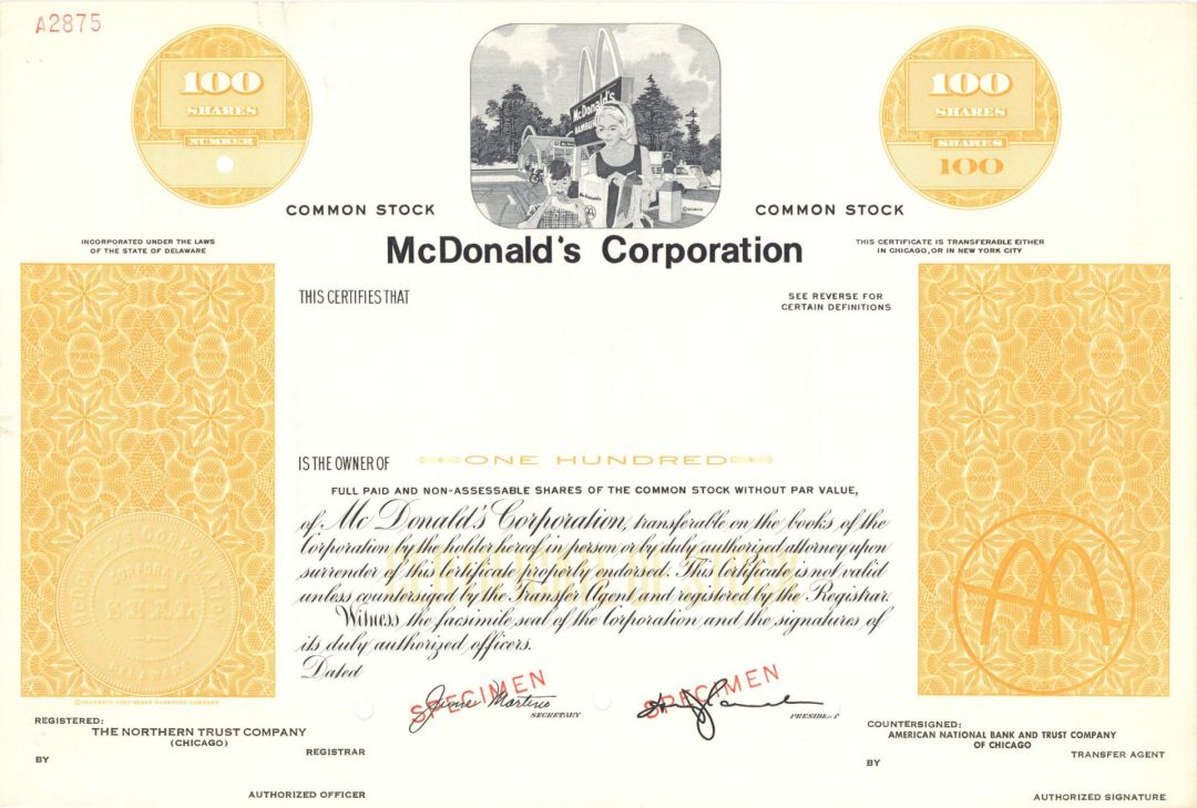 McDonald's Corp. - Specimen Stock Certificate