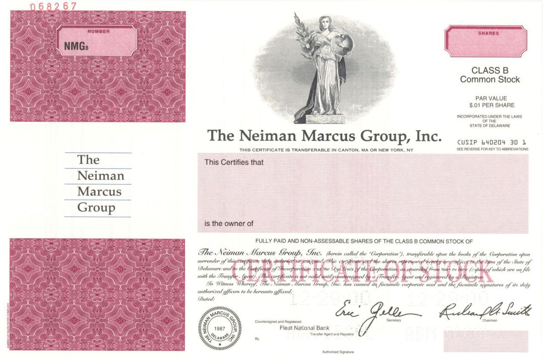 Neiman Marcus Group, Inc. -  1987 Specimen Stock Certificate