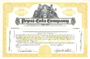 Pepsi-Cola Co. - Specimen Stock Certificate - Cola Flavored Carbonated Soft Drink - Available in Yellow or Red - Very Rare Type