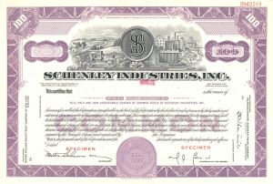 Schenley Industries, Inc. - circa 1970's Liquor Company Specimen Stock Certificate - Founded by Lewis Solon Rosenstiel 