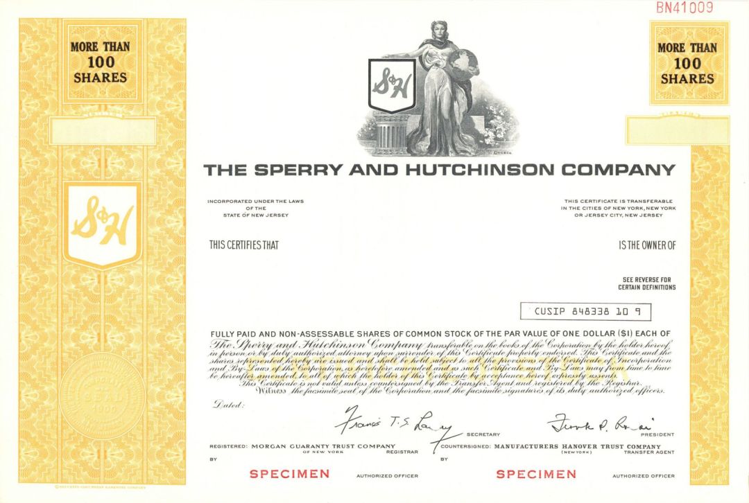 Sperry and Hutchinson Co. -  1900 Specimen Stock Certificate