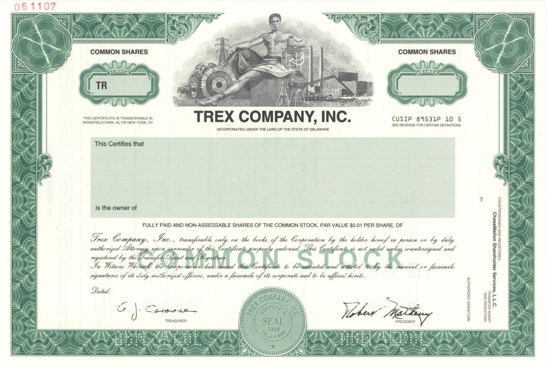Trex Company, Inc. -  1998 Specimen Stock Certificate