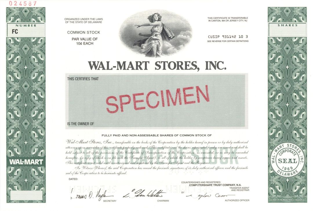 Wal-Mart Stores, Inc. - 2006 dated Very Rare Specimen Stock Certificate