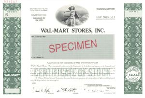 Wal-Mart Stores, Inc. - Last One! - 2006 dated Very Rare Specimen Stock Certificate