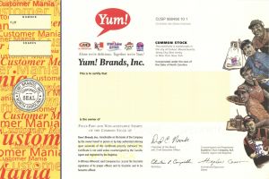 Yum! Brands, Inc. - dated 2004 Specimen Stock Certificate - Mentions A&W, KFC Kentucky Fried Chicken, Long John Silvers, Pizza Hut and Taco Bell - Printed Signature of David C. Novak