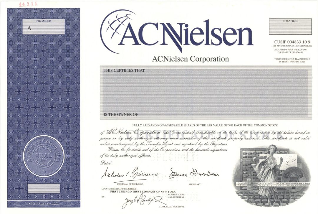 ACNielsen Corp. -  1996 Specimen Stock Certificate