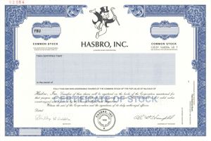 Hasbro, Inc. -  1926 Specimen Stock Certificate