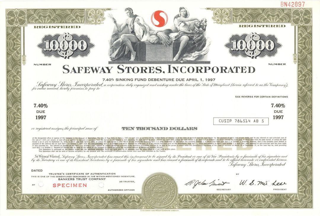 Safeway Stores, Inc. -  1926 $10,000 Specimen Bond
