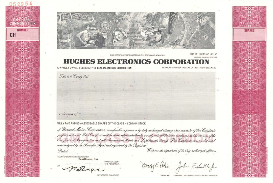 Hughes Electronics Corp. - 1997 dated Specimen Stock Certificate
