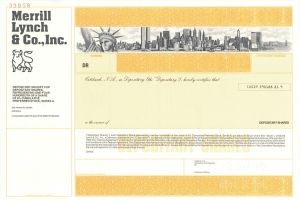 Merrill Lynch and Co., Inc. - "Twin Towers" or World Trade Center Buildings in the Vignette - 1995 dated Specimen Stock Certificate