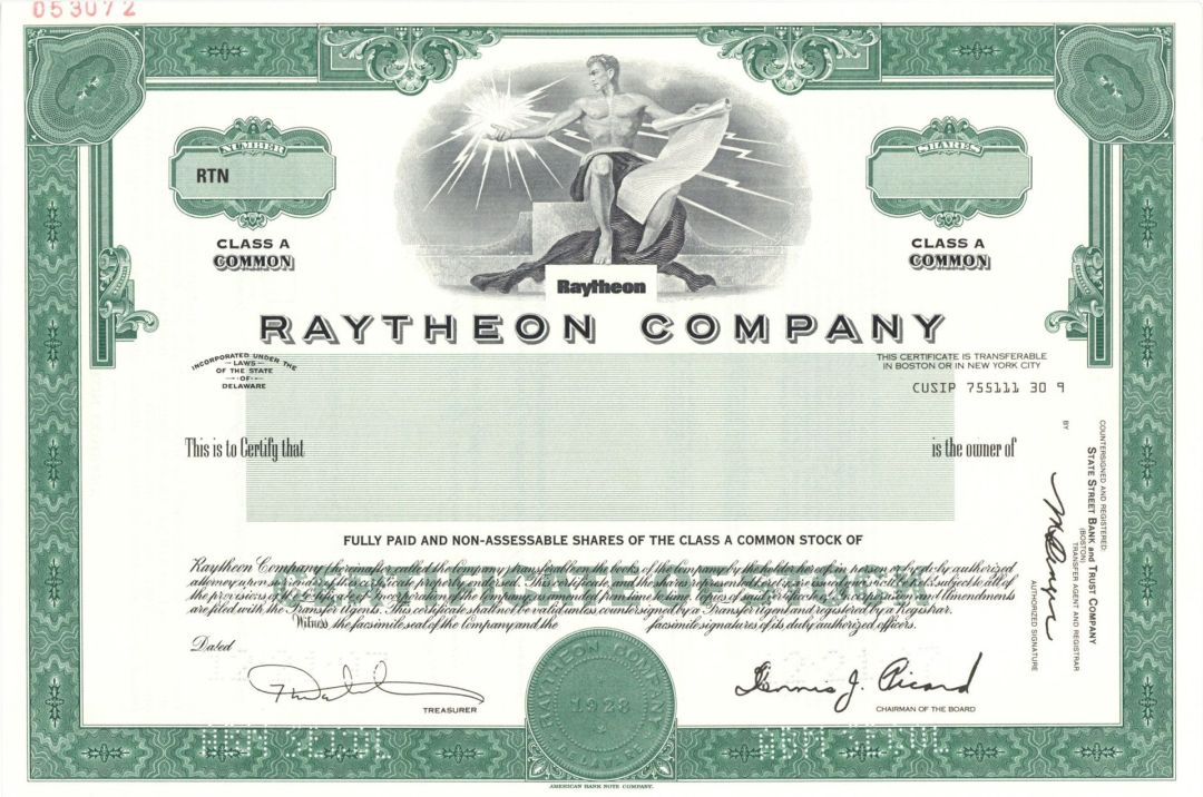 Raytheon Co. - 1997 dated Specimen Stock Certificate