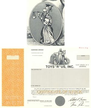 Toys R Us, Inc. - Geoffrey the Giraffe Vignette - Charles Philip Lazarus Printed Signature - 1996 dated Specimen Stock Certificate
