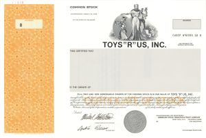 Toys "R" Us, Inc. - 1996 dated Specimen Stock Certificate