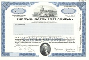 Washington Post Co. - Specimen Stock Certificate