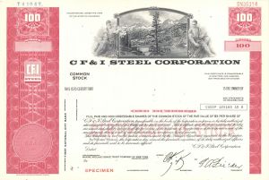 C F and I Steel Corp. -  1936 Specimen Stock Certificate