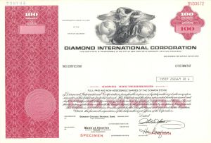 Diamond International Corp. -  1930 Specimen Stock Certificate