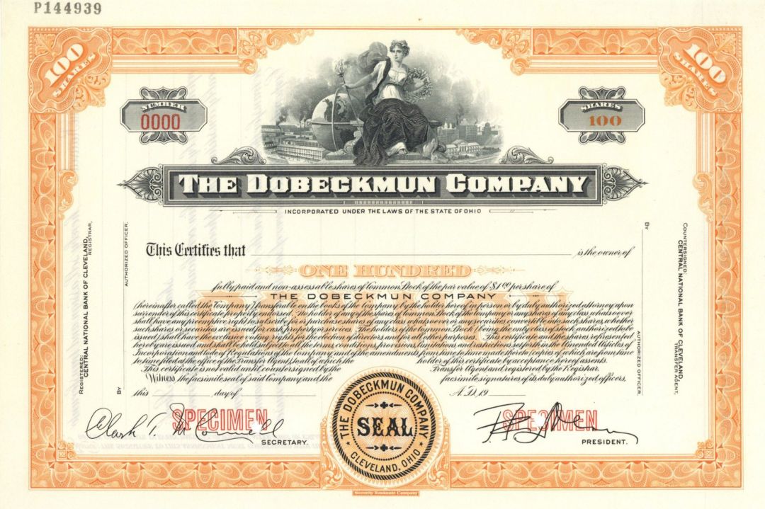 Dobeckmun Co. -  1900's Specimen Stock Certificate